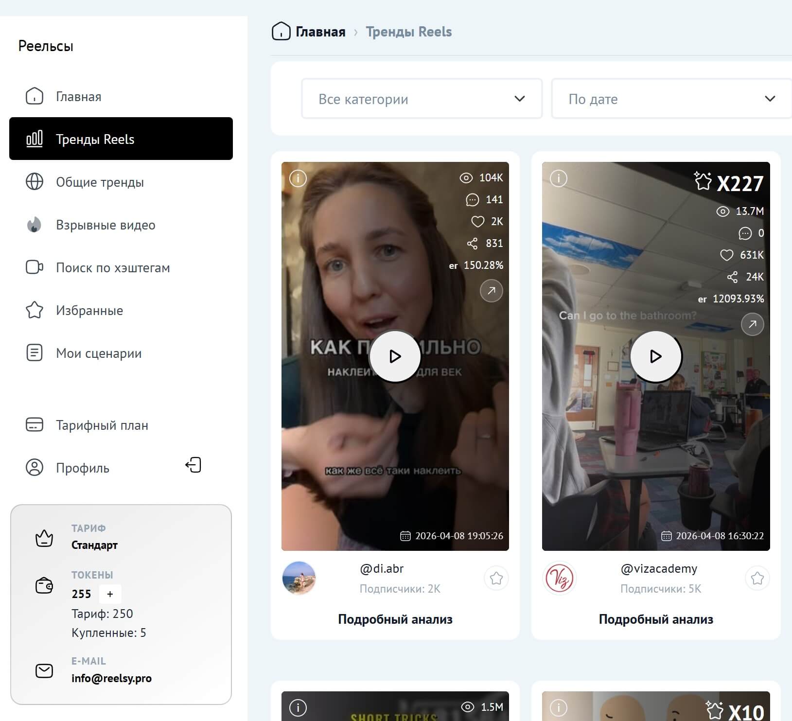 Подборка трендовых Reels в Реельсы